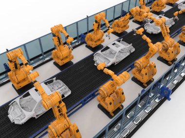 Robot araba fabrikasında montaj hattı
