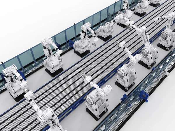 Brazos robot con línea transportadora —  Fotos de Stock