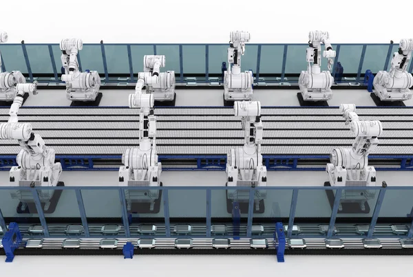 컨베이어 라인 로봇 팔 — 스톡 사진
