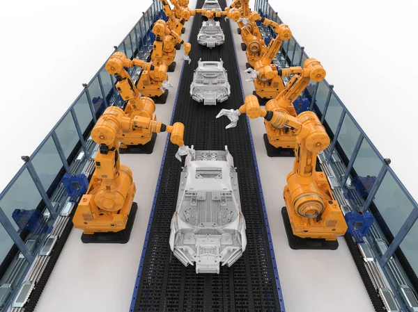 Robot araba fabrikasında montaj hattı