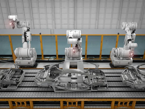 robot assembly line in car factory