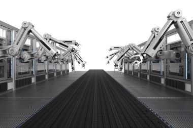 Konveyör hattı ile robot makineleri