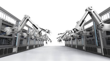 Konveyör hattı ile robot makineleri