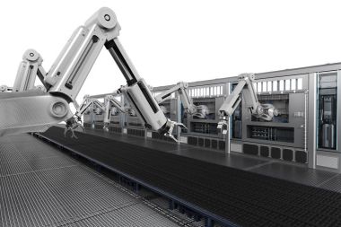 Konveyör hattı ile robot makineleri