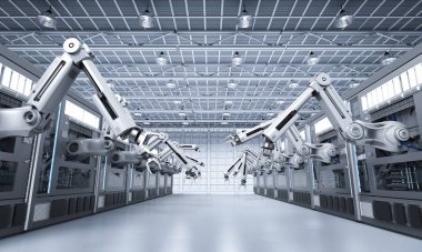 Konveyör hattı ile robot makineleri