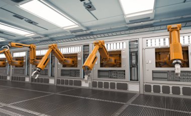 Konveyör hattı ile robot makineleri