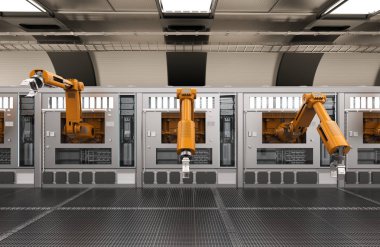 Konveyör hattı ile robot makineleri