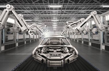 Robot araba fabrikasında montaj hattı
