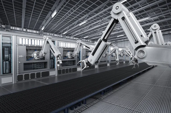 Robotic machines with conveyor line — Stock Photo, Image