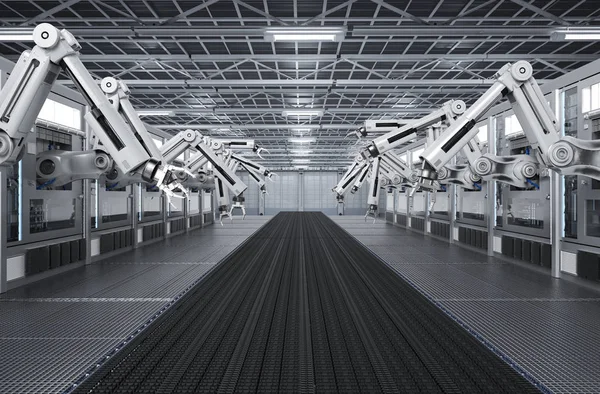 Konveyör hattı ile robot makineleri