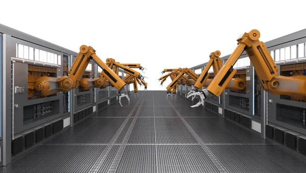 Máquinas robóticas con línea transportadora — Foto de Stock