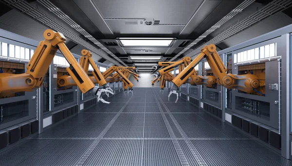 Robotic machines met transportband lijn — Stockfoto