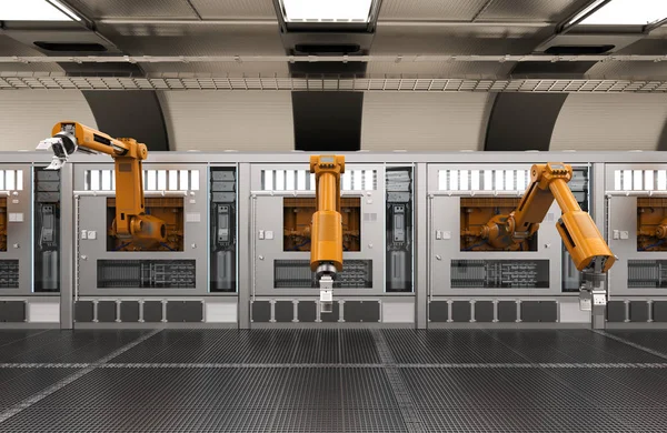 Konveyör hattı ile robot makineleri