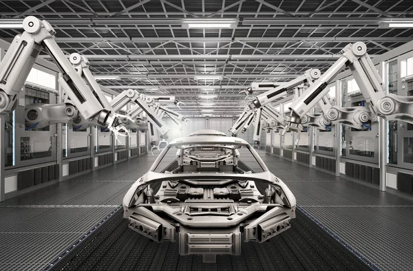 Ligne d'assemblage de robot dans l'usine de voiture — Photo