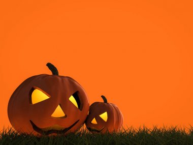 Halloween pumpkins çimenlerin üzerinde 