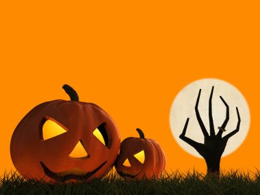 Cadılar Bayramı Balkabağı ve zombi el yükselen 