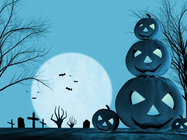 Halloween pumpkin and zombie hand rising — Stock Photo, Image