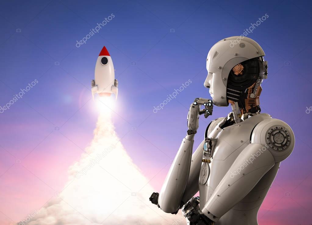 robot with space shuttle 