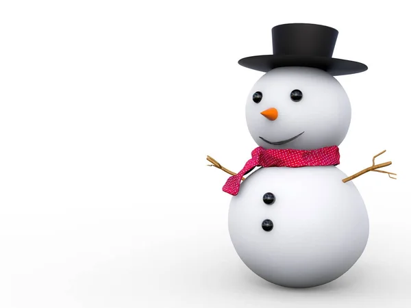 Усміхнений сніговик з червоним шарфом — стокове фото