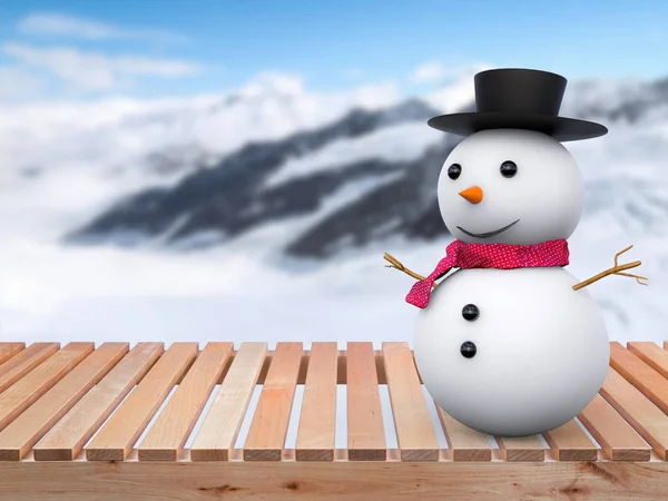 Lächelnder Schneemann auf Holzboden — Stockfoto