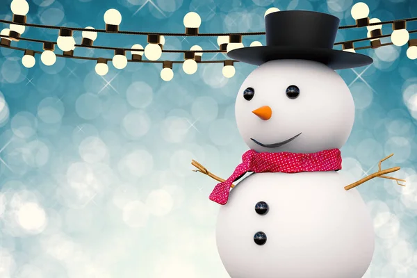 Усміхнений сніговик з червоним шарфом — стокове фото