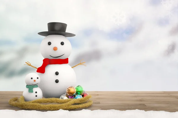 Grande e pequeno boneco de neve sorridente — Fotografia de Stock