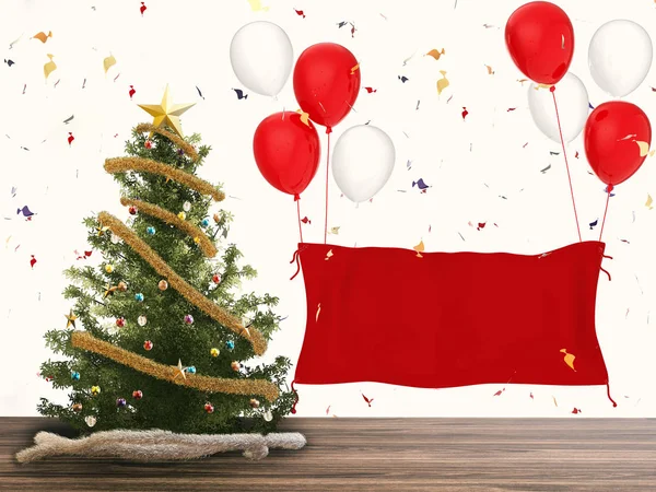 Kerstboom met banner — Stockfoto