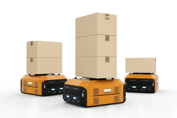Lagerroboter tragen Kisten — Stockfoto