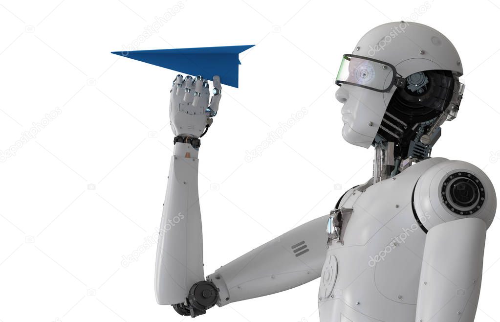 robot holding paper plane