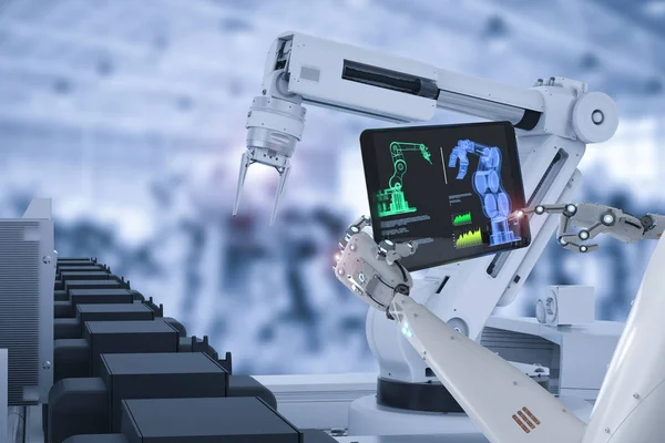 Linha de montagem do robô de controle cyborg — Fotografia de Stock