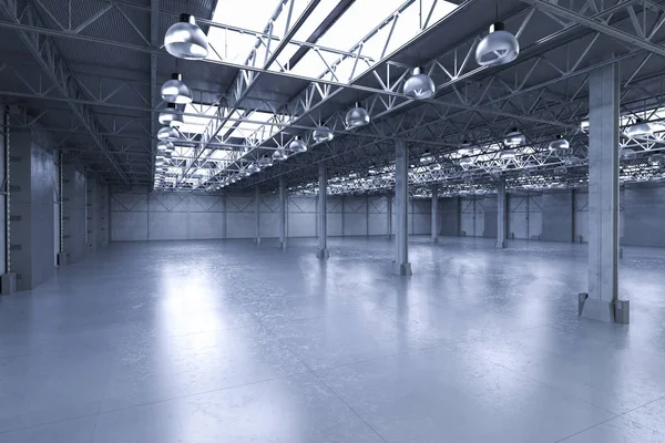 Leere Fabrik mit Lampen — Stockfoto