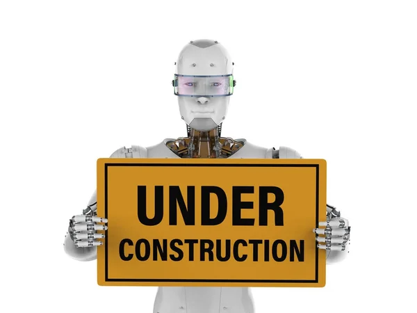 Robot tenuta sotto segno di costruzione — Foto Stock