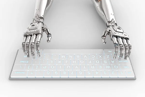 3D-Rendering Roboterhand, die mit Computertastatur arbeitet — Stockbild Roboterhand mit Tastatur — Stockfoto
