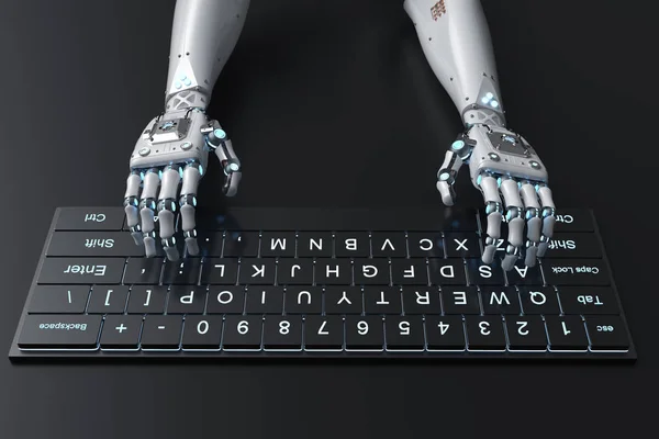 Mão robô com teclado — Fotografia de Stock