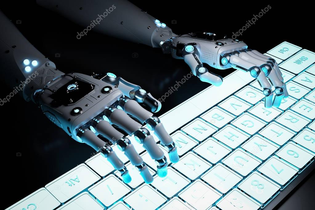 robot hand with keyboard