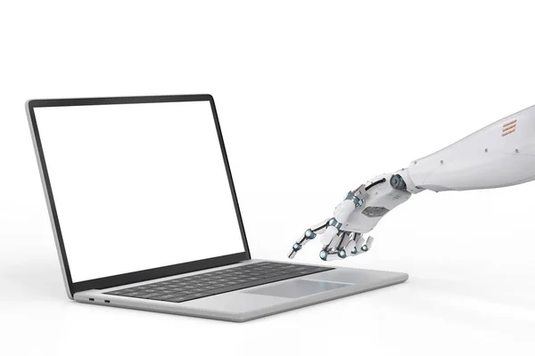 Robô trabalhando com laptop — Fotografia de Stock