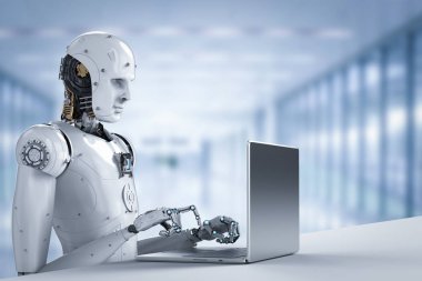 robot iş üstünde laptop