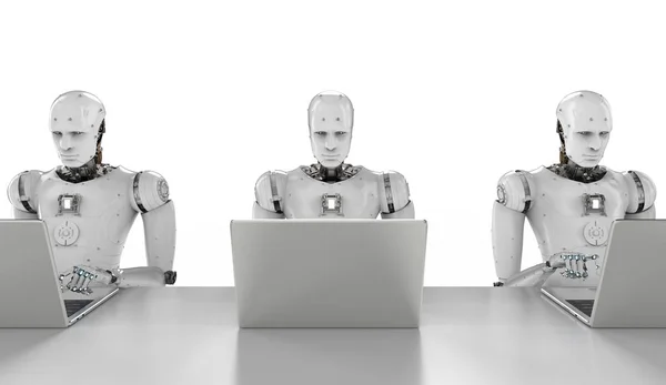 Robots werken op laptop — Stockfoto