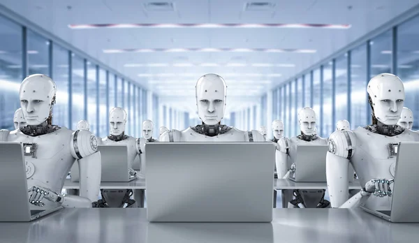 Robots trabajan en el ordenador portátil — Foto de Stock