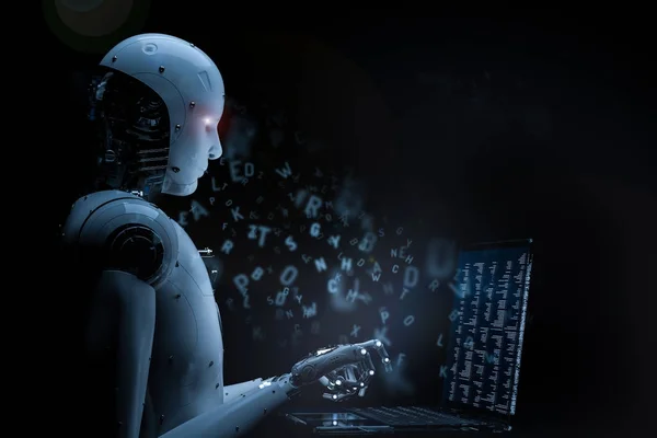 Robot with glass laptop — Stock Photo, Image