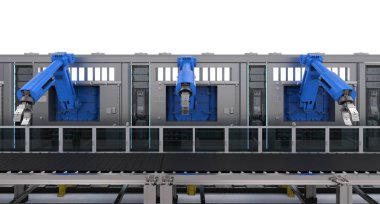 Robotik makineler ile konveyör 