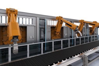 Robotik makineler ile konveyör 