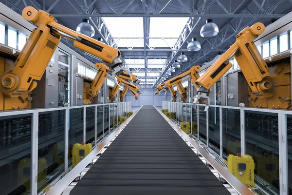 Robotic maskiner med transportband — Stockfoto