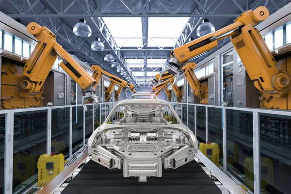 Робот на автомобильном заводе — стоковое фото