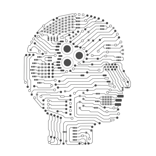 Intelligence Artificielle Cerveau Circuit Imprimé Forme Tête Vue Côté Illustration — Image vectorielle