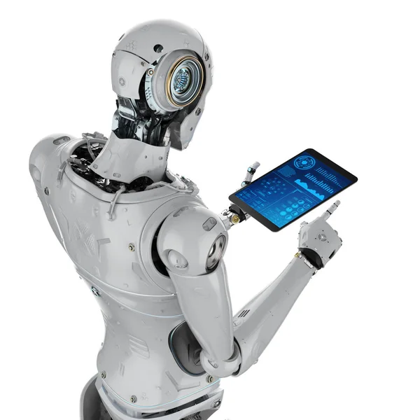 Robot bekerja pada tablet — Stok Foto