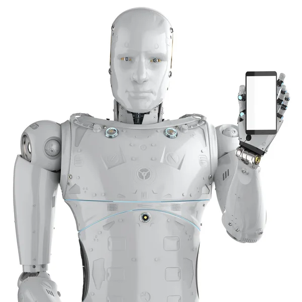 Robot med mobiltelefon – stockfoto