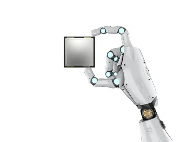 Cyborg κρατώντας cpu chip — Φωτογραφία Αρχείου