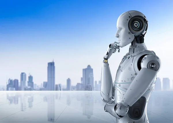 Humanoid robot thinking — Stock Photo, Image