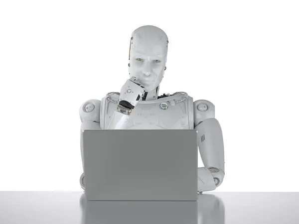Robot che lavora su laptop — Foto Stock